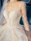 Stunning See-through Ivory Star Wedding Dresses 2019 Ball Gown High Neck Long Sleeve Backless Handmade  Beading Glitter Tulle Cathedral Train Ruffle