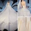 Stunning See-through Ivory Star Wedding Dresses 2019 Ball Gown High Neck Long Sleeve Backless Handmade  Beading Glitter Tulle Cathedral Train Ruffle