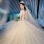 Vintage / Retro Champagne See-through Wedding Dresses 2019 Ball Gown High Neck Short Sleeve Beading Tassel Glitter Tulle Appliques Lace Cathedral Train Ruffle