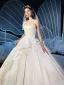Modest / Simple Ivory Satin Wedding Dresses 2019 Ball Gown Strapless Sleeveless Backless Cathedral Train Ruffle