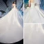 Modest / Simple Ivory Satin Wedding Dresses 2019 Ball Gown Strapless Sleeveless Backless Cathedral Train Ruffle