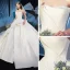 Modest / Simple Ivory Satin Wedding Dresses 2019 Ball Gown Strapless Sleeveless Backless Cathedral Train Ruffle