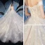 Chic / Belle Champagne Robe De Mariée 2019 Robe Boule De l'épaule Manches Courtes Dos Nu Glitter Tulle Appliques En Dentelle Cathedral Train Volants