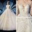 Charming Champagne See-through Wedding Dresses 2019 Ball Gown Scoop Neck 3/4 Sleeve Glitter Tulle Beading Appliques Lace Cathedral Train Ruffle