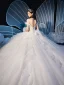 Elegant Champagne Wedding Dresses 2019 Ball Gown Off-The-Shoulder Feather Short Sleeve Backless Beading Appliques Lace Cathedral Train Ruffle