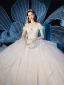 Elegant Champagne Wedding Dresses 2019 Ball Gown Off-The-Shoulder Feather Short Sleeve Backless Beading Appliques Lace Cathedral Train Ruffle