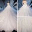 Elegant Champagne Wedding Dresses 2019 Ball Gown Off-The-Shoulder Feather Short Sleeve Backless Beading Appliques Lace Cathedral Train Ruffle