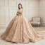 Scintillantes Champagne Transparentes Robe De Mariée 2019 Robe Boule Encolure Carrée Manches Longues Dos Nu Forme de coeur Paillettes Perlage Royal Train Volants