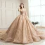 Scintillantes Champagne Transparentes Robe De Mariée 2019 Robe Boule Encolure Carrée Manches Longues Dos Nu Forme de coeur Paillettes Perlage Royal Train Volants