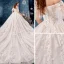 Chic / Beautiful Champagne Wedding Dresses 2019 A-Line / Princess Off-The-Shoulder Short Sleeve Bell sleeves Backless Appliques Lace Beading Pearl Cathedral Train Ruffle