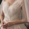 Chic / Beautiful Champagne Wedding Dresses 2019 A-Line / Princess Amazing / Unique Sweetheart Sleeveless Backless Beading Chapel Train Ruffle