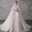 Glitzernden Champagner Durchsichtige Brautkleider / Hochzeitskleider 2019 Ballkleid Rundhalsausschnitt 3/4 Ärmel Rückenfreies Pailletten Perlenstickerei Kathedrale Schleppe Rüschen