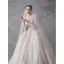 Glitzernden Champagner Durchsichtige Brautkleider / Hochzeitskleider 2019 Ballkleid Rundhalsausschnitt 3/4 Ärmel Rückenfreies Pailletten Perlenstickerei Kathedrale Schleppe Rüschen