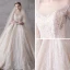 Glitzernden Champagner Durchsichtige Brautkleider / Hochzeitskleider 2019 Ballkleid Rundhalsausschnitt 3/4 Ärmel Rückenfreies Pailletten Perlenstickerei Kathedrale Schleppe Rüschen