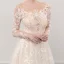 Illusion Champagne See-through Outdoor / Garden Wedding Dresses 2019 A-Line / Princess Scoop Neck Long Sleeve Pierced Appliques Lace Court Train Ruffle