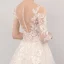 Illusion Champagne See-through Outdoor / Garden Wedding Dresses 2019 A-Line / Princess Scoop Neck Long Sleeve Pierced Appliques Lace Court Train Ruffle