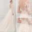 Illusion Champagne See-through Outdoor / Garden Wedding Dresses 2019 A-Line / Princess Scoop Neck Long Sleeve Pierced Appliques Lace Court Train Ruffle