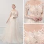 Illusion Champagne See-through Outdoor / Garden Wedding Dresses 2019 A-Line / Princess Scoop Neck Long Sleeve Pierced Appliques Lace Court Train Ruffle
