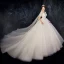 Romantic Champagne Wedding Dresses 2019 Ball Gown Deep V-Neck Short Sleeve Backless Pierced Appliques Lace Beading Cathedral Train Ruffle