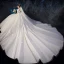 Romantic Champagne Wedding Dresses 2019 Ball Gown Deep V-Neck Short Sleeve Backless Pierced Appliques Lace Beading Cathedral Train Ruffle