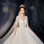 Romantic Champagne Wedding Dresses 2019 Ball Gown Deep V-Neck Short Sleeve Backless Pierced Appliques Lace Beading Cathedral Train Ruffle