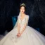 Romantic Champagne Wedding Dresses 2019 Ball Gown Deep V-Neck Short Sleeve Backless Pierced Appliques Lace Beading Cathedral Train Ruffle