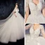 Romantic Champagne Wedding Dresses 2019 Ball Gown Deep V-Neck Short Sleeve Backless Pierced Appliques Lace Beading Cathedral Train Ruffle