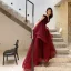 Élégant Bordeaux Robe De Soirée 2019 Princesse V-Cou Manches Courtes Perlage Train De Balayage Volants en Cascade Dos Nu Robe De Ceremonie