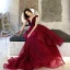 Élégant Bordeaux Robe De Soirée 2019 Princesse V-Cou Manches Courtes Perlage Train De Balayage Volants en Cascade Dos Nu Robe De Ceremonie