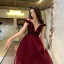 Élégant Bordeaux Robe De Soirée 2019 Princesse V-Cou Manches Courtes Perlage Train De Balayage Volants en Cascade Dos Nu Robe De Ceremonie