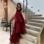 Élégant Bordeaux Robe De Soirée 2019 Princesse V-Cou Manches Courtes Perlage Train De Balayage Volants en Cascade Dos Nu Robe De Ceremonie