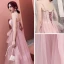 Élégant Perle Rose Robe De Soirée 2019 Princesse Bretelles Spaghetti Sans Manches Noeud Longue Volants Dos Nu Robe De Ceremonie