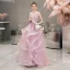 Illusion Rosa Abendkleider 2019 A Linie Tiefer V-Ausschnitt Ärmellos Perle Strass Perlenstickerei Lange Fallende Rüsche Rückenfreies Festliche Kleider