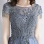 Chic / Belle Bleu Ciel Transparentes Robe De Soirée 2019 Princesse Encolure Carrée Manches Courtes Perlage Gland Longue Volants Dos Nu Robe De Ceremonie