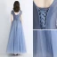 Chic / Belle Bleu Ciel Transparentes Robe De Soirée 2019 Princesse Encolure Carrée Manches Courtes Perlage Gland Longue Volants Dos Nu Robe De Ceremonie