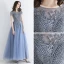 Chic / Belle Bleu Ciel Transparentes Robe De Soirée 2019 Princesse Encolure Carrée Manches Courtes Perlage Gland Longue Volants Dos Nu Robe De Ceremonie