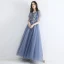 Chic / Belle Bleu Ciel Robe De Soirée 2019 Princesse Encolure Carrée Manches Courtes Appliques En Dentelle Perlage Longue Volants Robe De Ceremonie