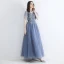 Chic / Belle Bleu Ciel Robe De Soirée 2019 Princesse Encolure Carrée Manches Courtes Appliques En Dentelle Perlage Longue Volants Robe De Ceremonie