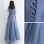 Chic / Belle Bleu Ciel Robe De Soirée 2019 Princesse Encolure Carrée Manches Courtes Appliques En Dentelle Perlage Longue Volants Robe De Ceremonie