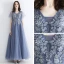 Chic / Belle Bleu Ciel Robe De Soirée 2019 Princesse Encolure Carrée Manches Courtes Appliques En Dentelle Perlage Longue Volants Robe De Ceremonie