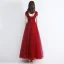 Chic / Belle Bordeaux Robe De Soirée 2019 Princesse Encolure Dégagée Sans Manches Perlage Gland Appliques En Dentelle Longue Volants Dos Nu Robe De Ceremonie
