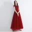 Chic / Belle Bordeaux Robe De Soirée 2019 Princesse Encolure Dégagée Sans Manches Perlage Gland Appliques En Dentelle Longue Volants Dos Nu Robe De Ceremonie