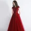 Chic / Belle Bordeaux Robe De Soirée 2019 Princesse Encolure Dégagée Sans Manches Perlage Gland Appliques En Dentelle Longue Volants Dos Nu Robe De Ceremonie