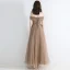 Élégant Champagne Robe De Soirée 2019 Princesse De l'épaule Manches Courtes Appliques En Dentelle Paillettes Perlage Ceinture Longue Volants Dos Nu Robe De Ceremonie