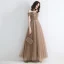 Élégant Champagne Robe De Soirée 2019 Princesse De l'épaule Manches Courtes Appliques En Dentelle Paillettes Perlage Ceinture Longue Volants Dos Nu Robe De Ceremonie