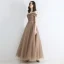 Élégant Champagne Robe De Soirée 2019 Princesse De l'épaule Manches Courtes Appliques En Dentelle Paillettes Perlage Ceinture Longue Volants Dos Nu Robe De Ceremonie