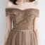 Élégant Champagne Robe De Soirée 2019 Princesse De l'épaule Manches Courtes Appliques En Dentelle Paillettes Perlage Ceinture Longue Volants Dos Nu Robe De Ceremonie