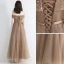 Élégant Champagne Robe De Soirée 2019 Princesse De l'épaule Manches Courtes Appliques En Dentelle Paillettes Perlage Ceinture Longue Volants Dos Nu Robe De Ceremonie