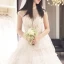 Charmant Transparentes Champagne Dentelle Robe De Mariée 2019 Robe Boule Col Haut Sans Manches Dos Nu Appliques En Dentelle Perlage Cathedral Train Volants