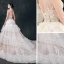 Charmant Transparentes Champagne Dentelle Robe De Mariée 2019 Robe Boule Col Haut Sans Manches Dos Nu Appliques En Dentelle Perlage Cathedral Train Volants